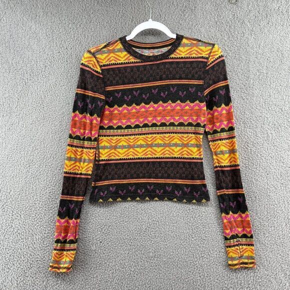 Free People Movement Chilly Nights Printed Long-Sleeve Aztec Chevron Colorful - Picture 2 of 13